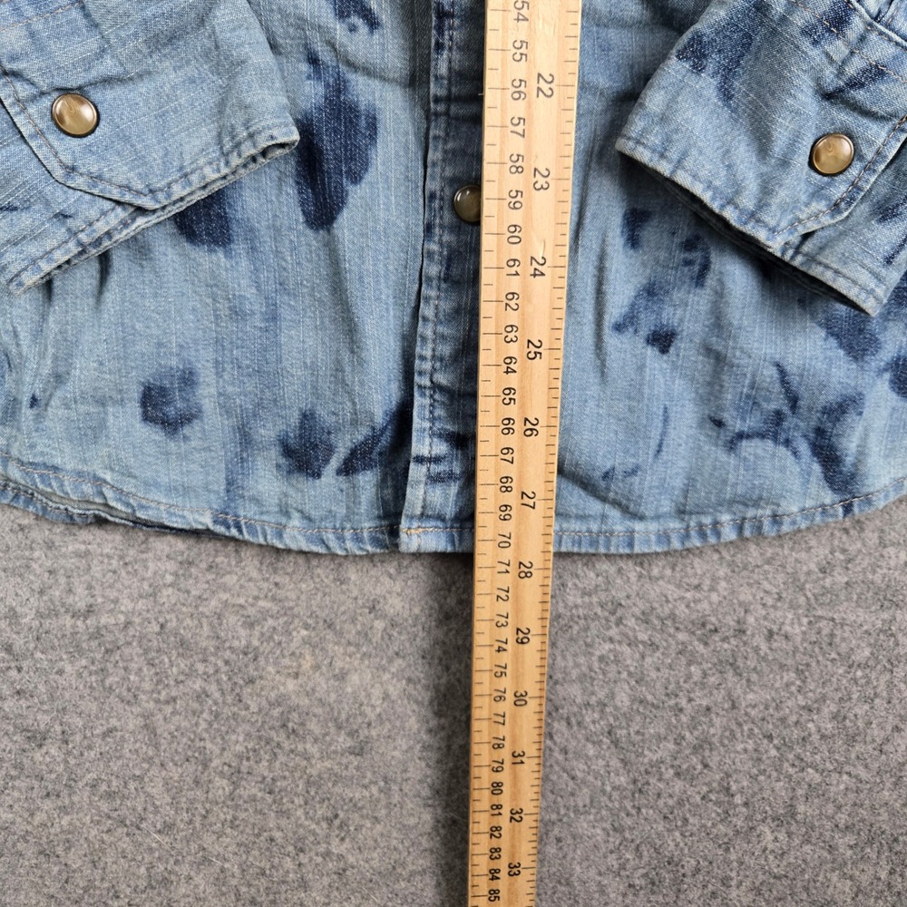 Wrangler Pearl Snap Western Shirt Mens Small Blue Bleached Acid Wash Denim Work - Picture 6 of 7